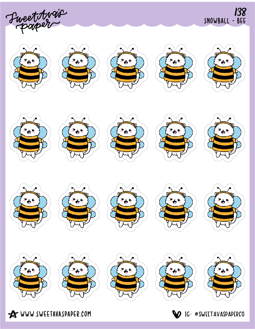 Bumble Bee Stickers - Snowball The Cat - [138]