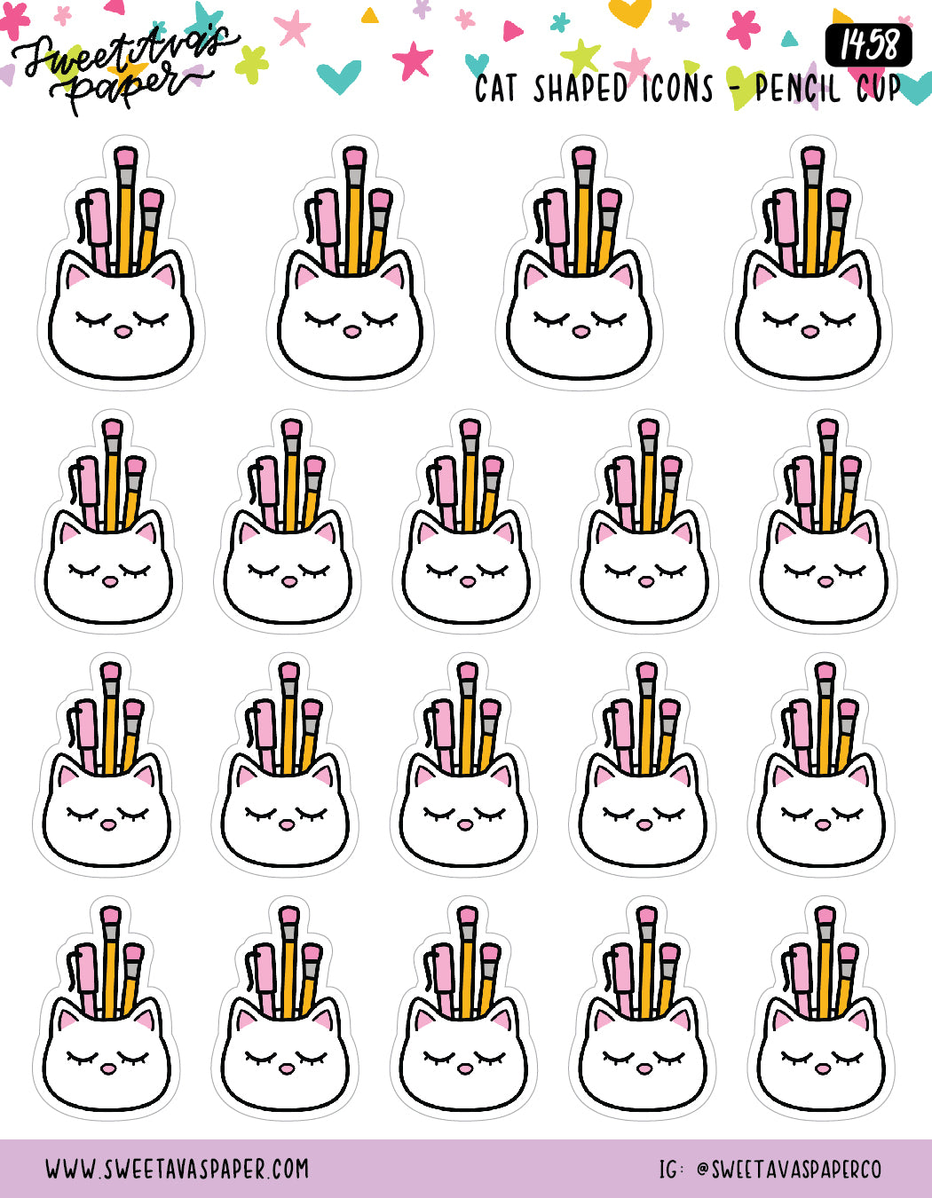 Cat Pencil Cup Planner Stickers - Cat Shaped Icons - [1458]