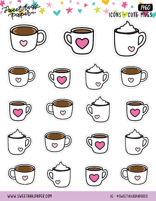 Heart Coffee Cups Planner Stickers - Icons -  [1460]