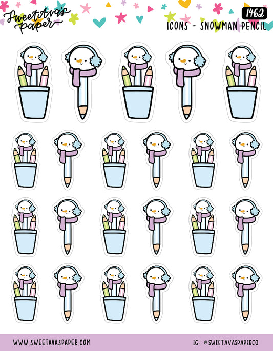 Snowman Pencil Cup Planner Stickers - Icons -  [1462]