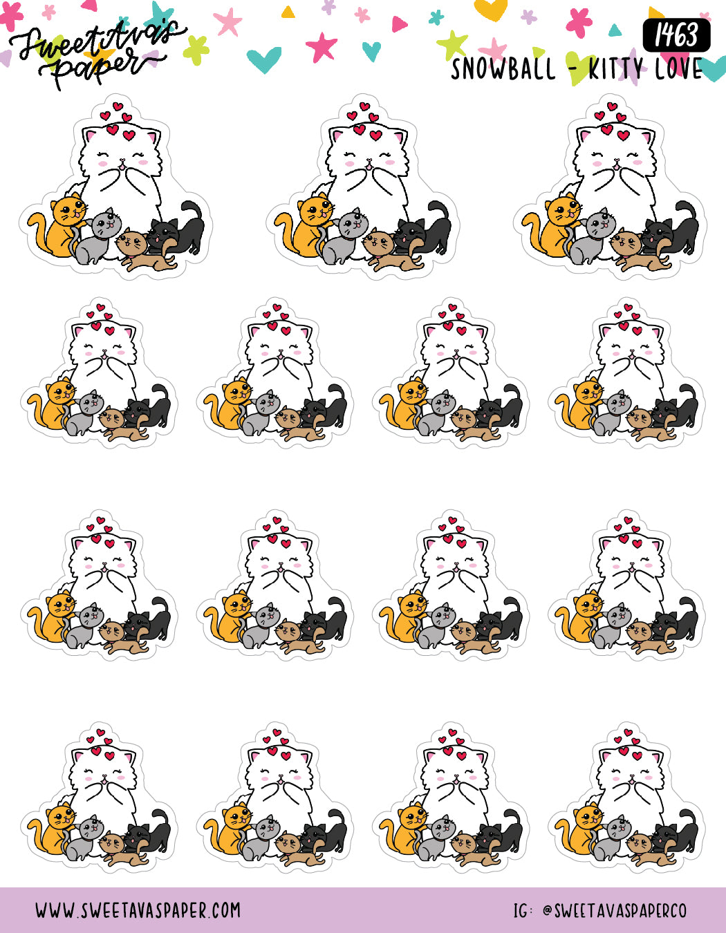 Cat Love Planner Stickers - Snowball The Cat - [1463]