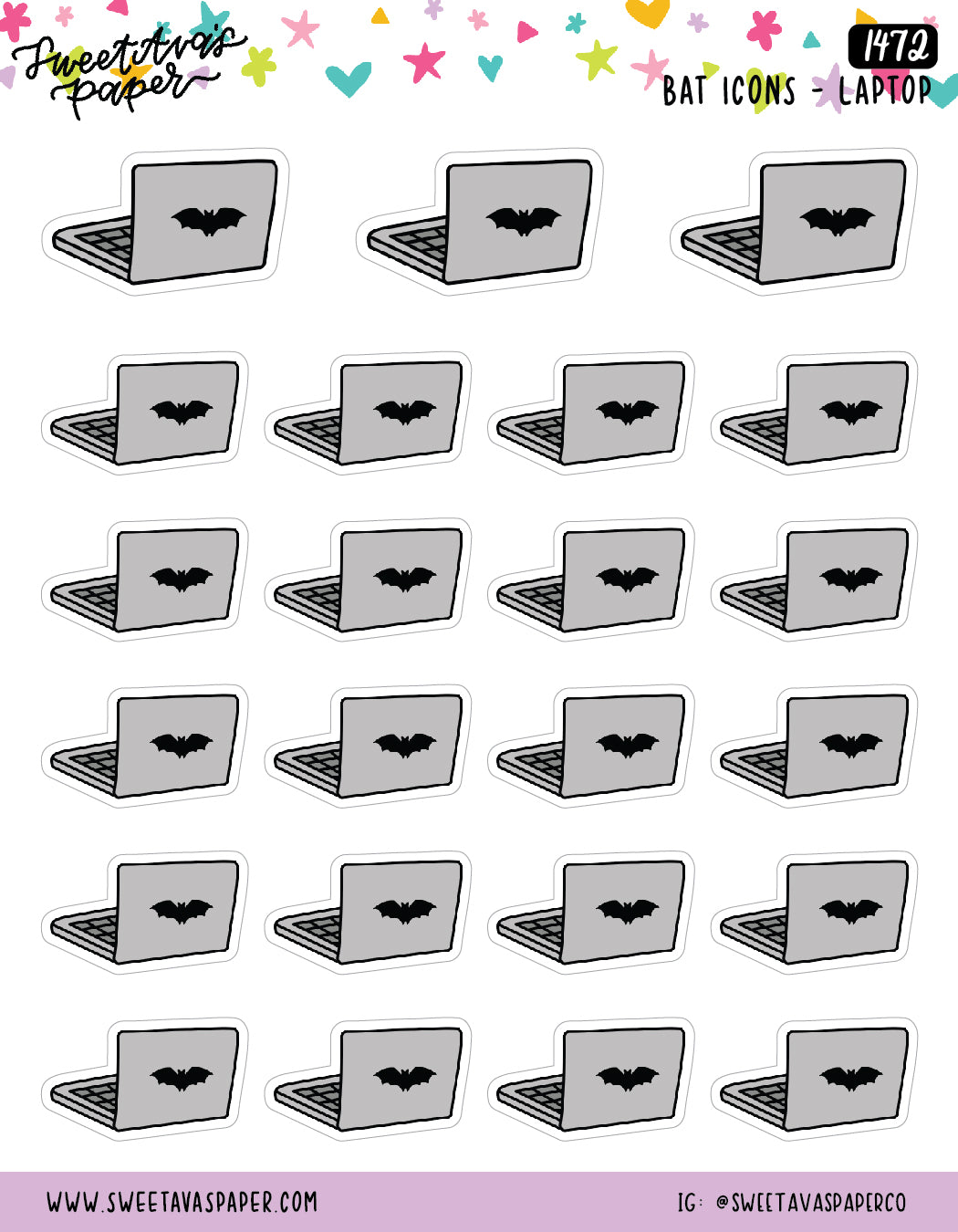 Bat Laptop Icon Planner Stickers - Monty The Bat [1472]
