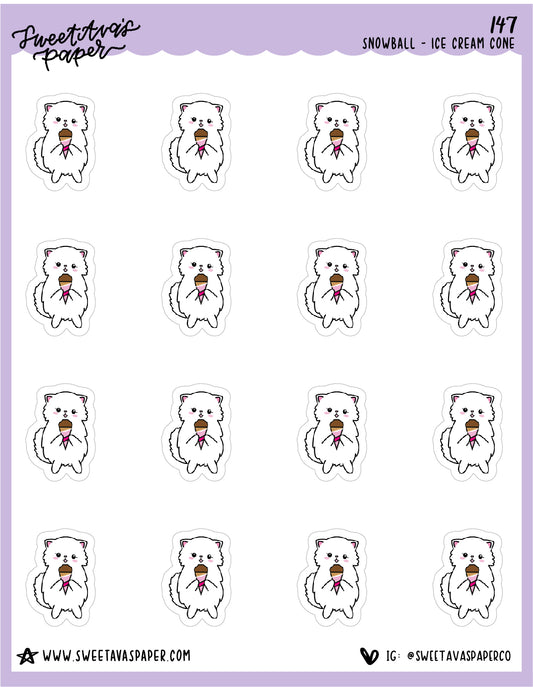 Ice Cream Cone Stickers - Snowball The Cat - [147]