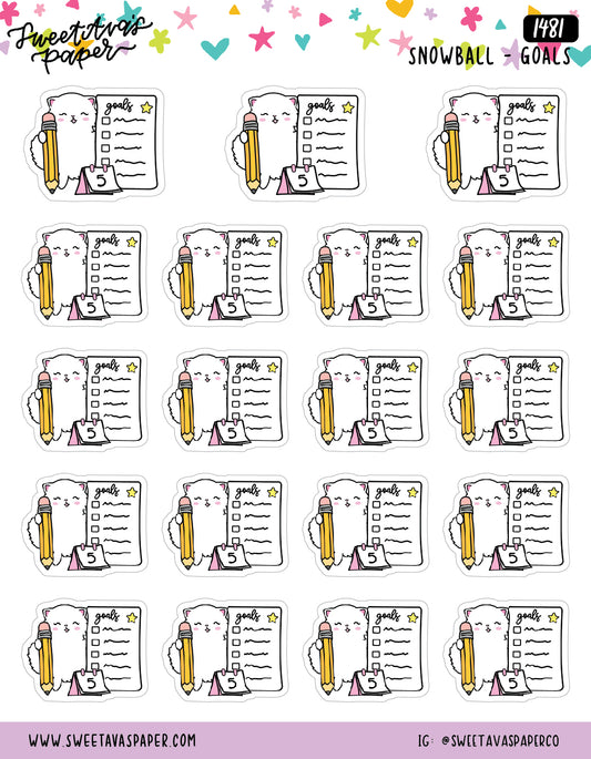 Goal Tracker Planner Stickers - Snowball The Cat [1481]