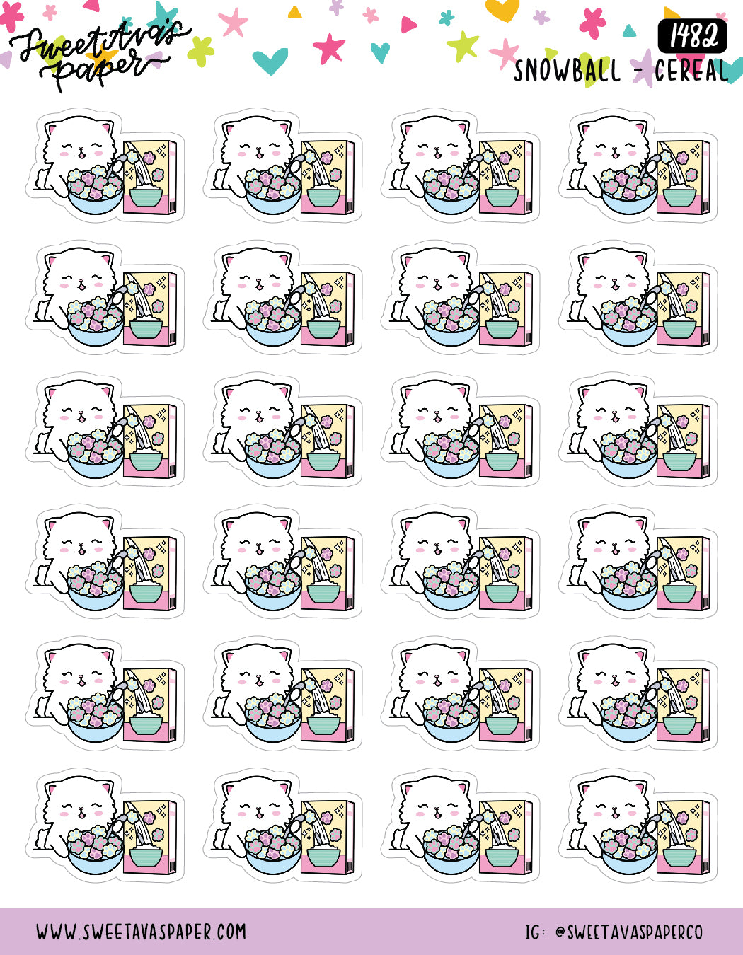 Eating Cereal Planner Stickers - Snowball The Cat [1482]