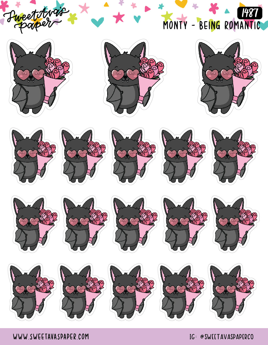 Romantic Flowers Planner Stickers - Monty The Bat - [1487]