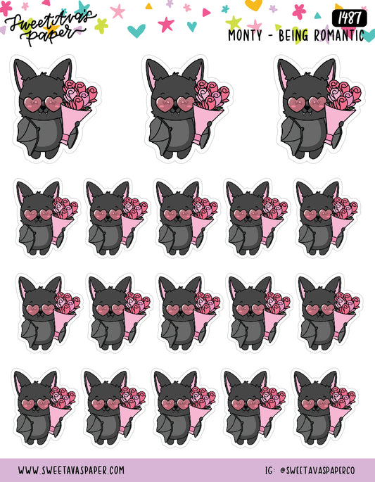 Romantic Flowers Planner Stickers - Monty The Bat - [1487]