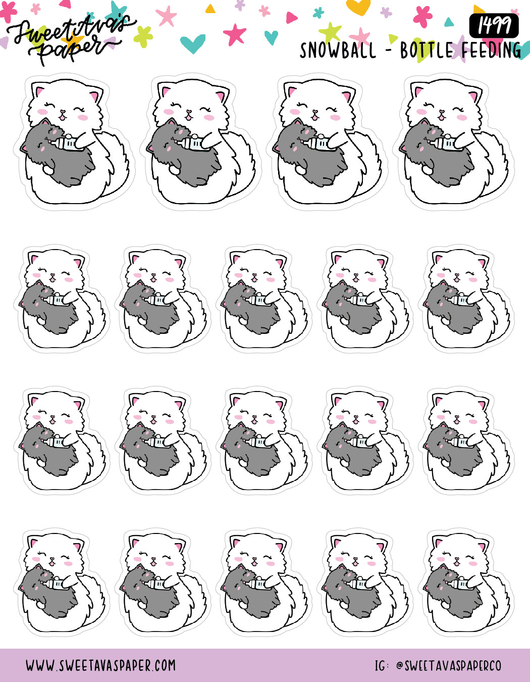 Formula Bottle Feeding Planner Stickers - Snowball The Cat [1499]