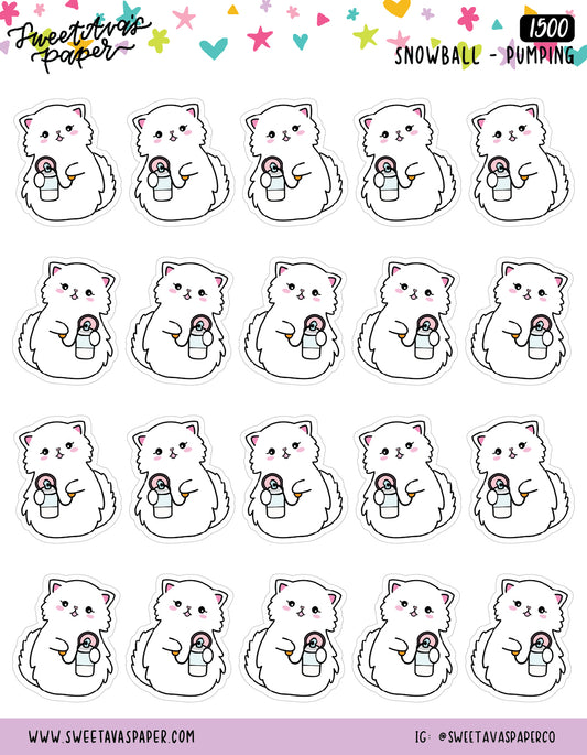 Breast Pump Planner Stickers - Snowball The Cat [1500]