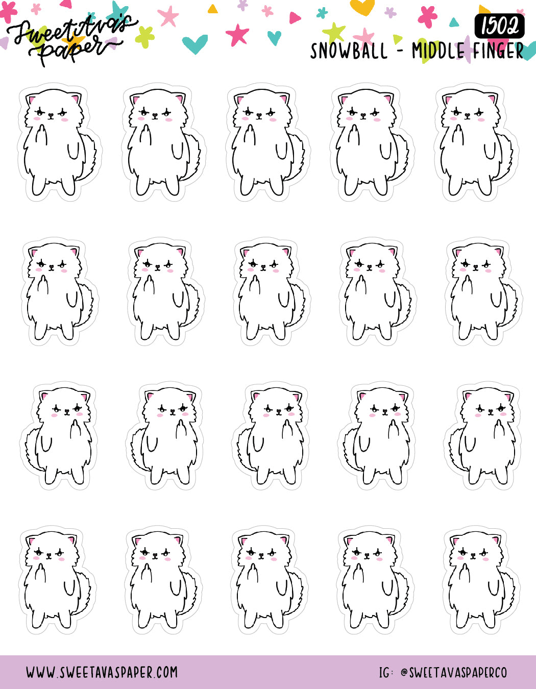 Middle Finger Planner Stickers - Snowball The Cat [1502]
