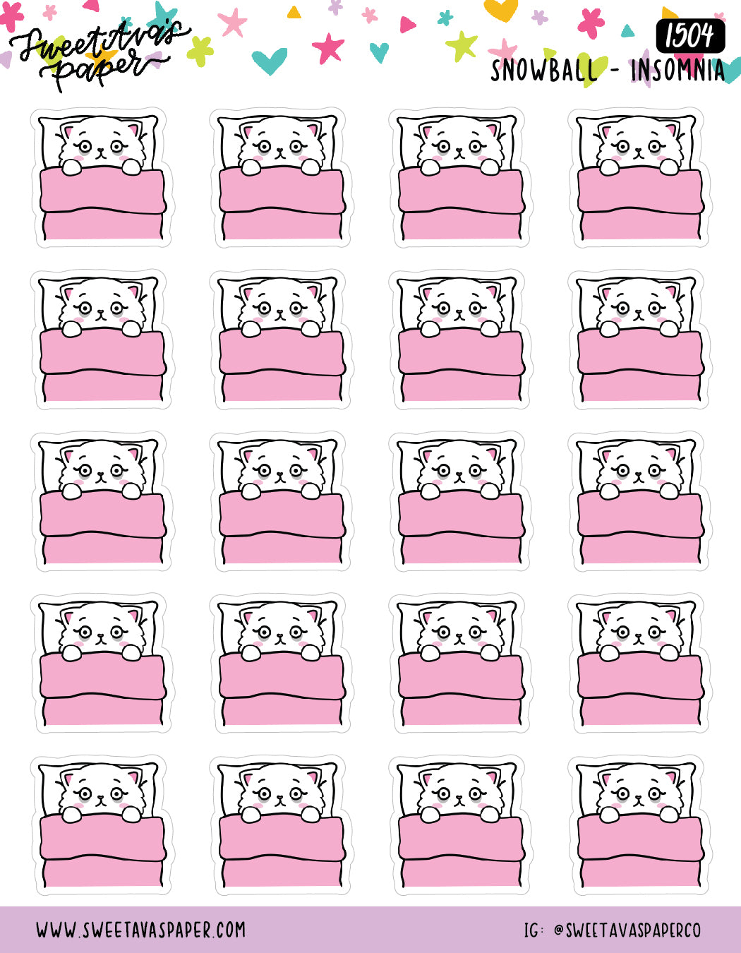 Can't Sleep Planner Stickers - Snowball The Cat [1504]