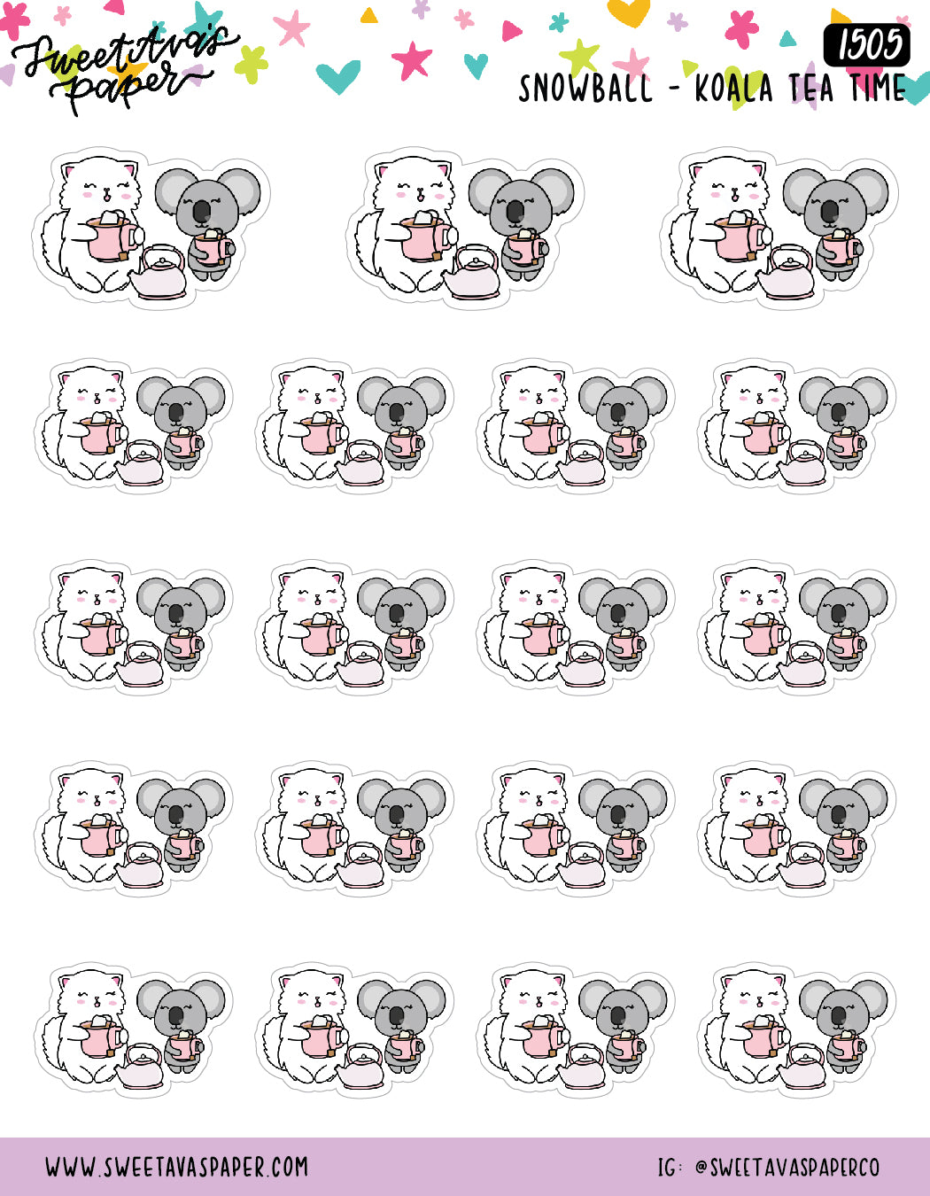 Koala Tea Friend Planner Stickers - Snowball The Cat [1505]