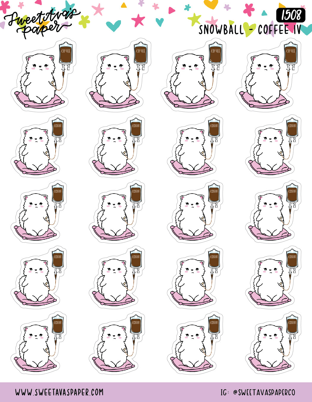 Coffee Drip IV Planner Stickers - Snowball The Cat - [1508]