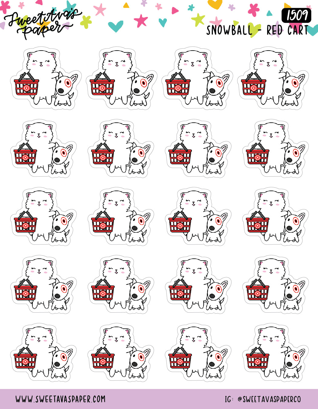 Red Cart Shopping Planner Stickers - Snowball The Cat [1509]