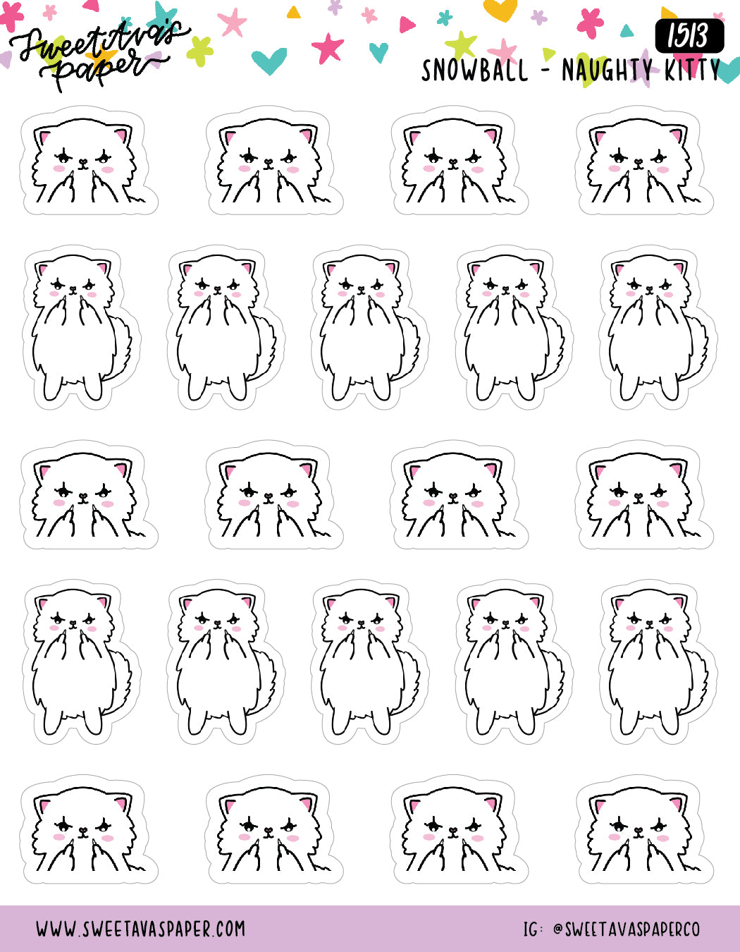 Middle Finger Planner Stickers - Snowball The Cat [1513]