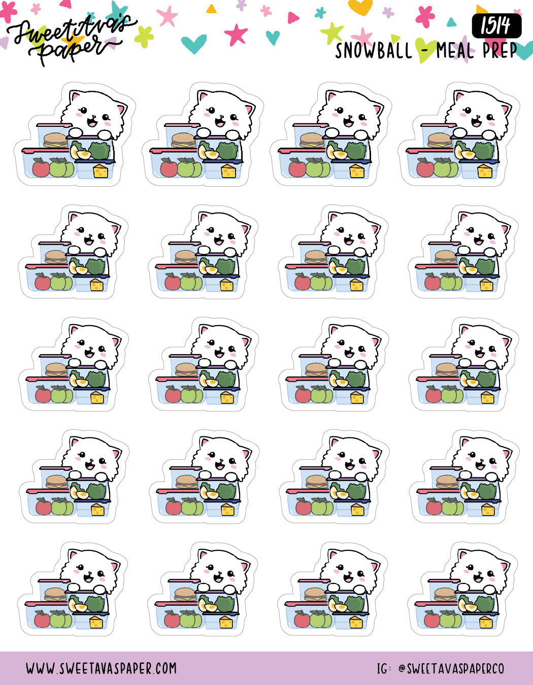 Meal Prep Planner Stickers - Eat Leftovers Planner Stickers - Meal Planning Planner Stickers - Diet Planner Stickers - Snowball The Cat - [1