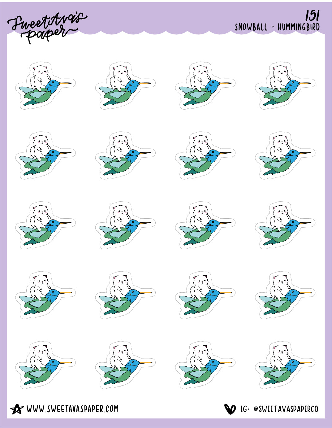 Hummingbird Stickers - Snowball The Cat - [151]