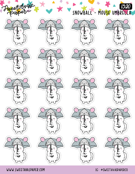 Mouse Umbrella Planner Stickers - Snowball The Cat - [1520]