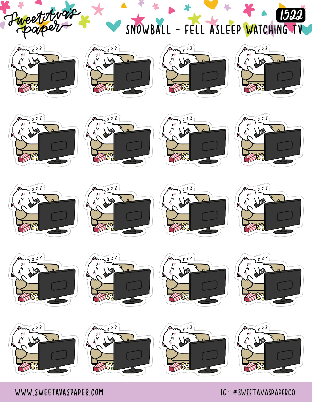 Nap On Couch Planner Stickers - Snowball The Cat [1522]