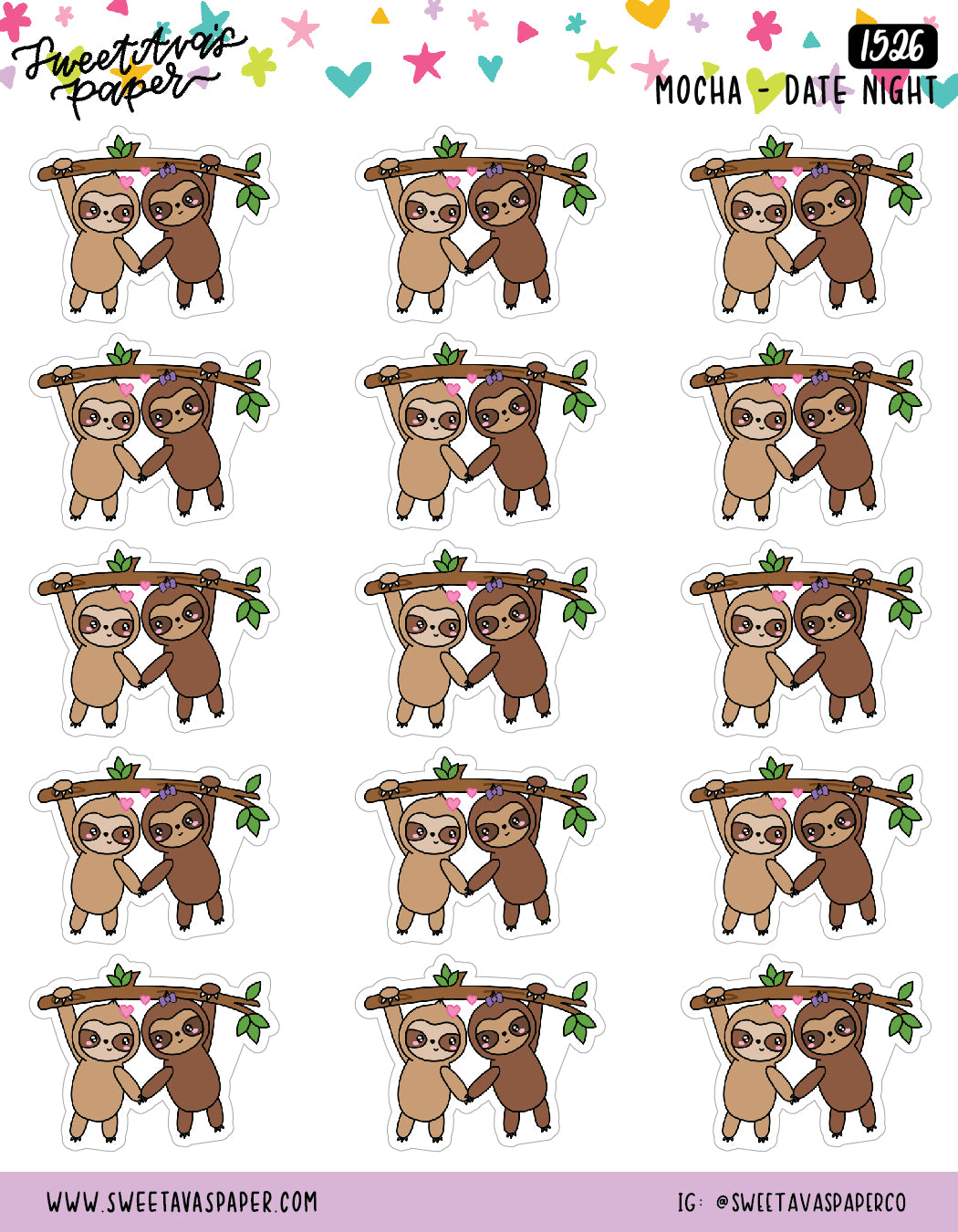 Date Night Planner Stickers - Mocha The Sloth [1526]