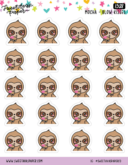 Blowing Kisses Planner Stickers - Mocha The Sloth [1528]