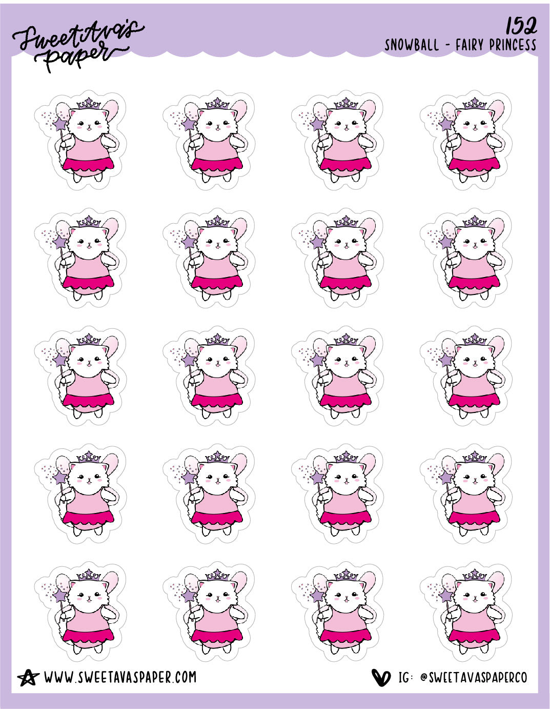 Fairy Princess Stickers - Snowball The Cat - [152]