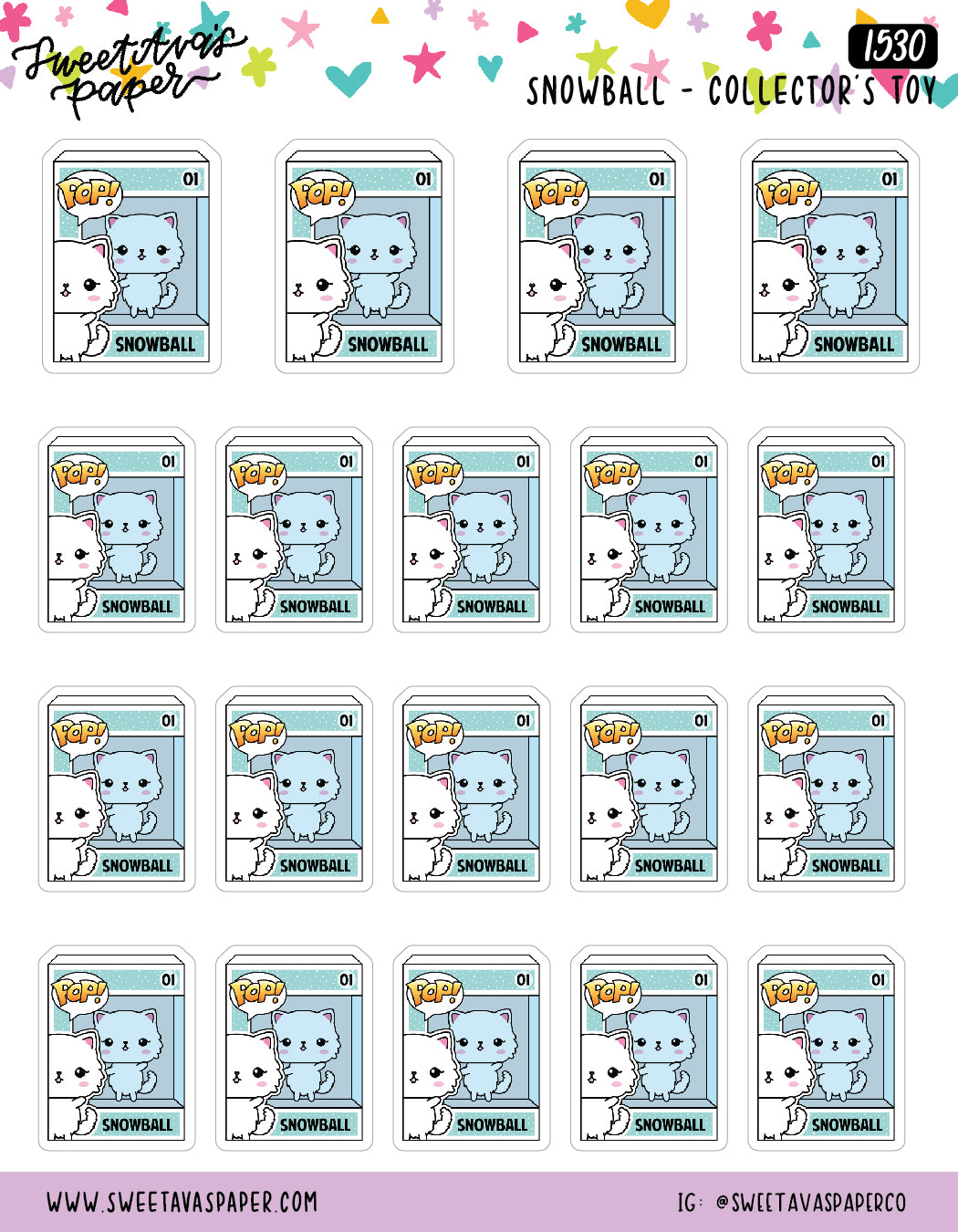 Snowball Cat Toy Figure Planner Stickers - Snowball The Cat - [1530]