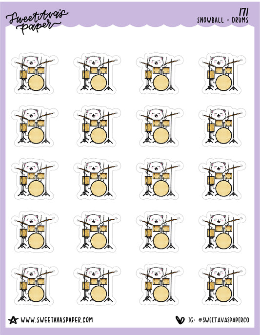 Play The Drums Stickers - Snowball The Cat - [171]