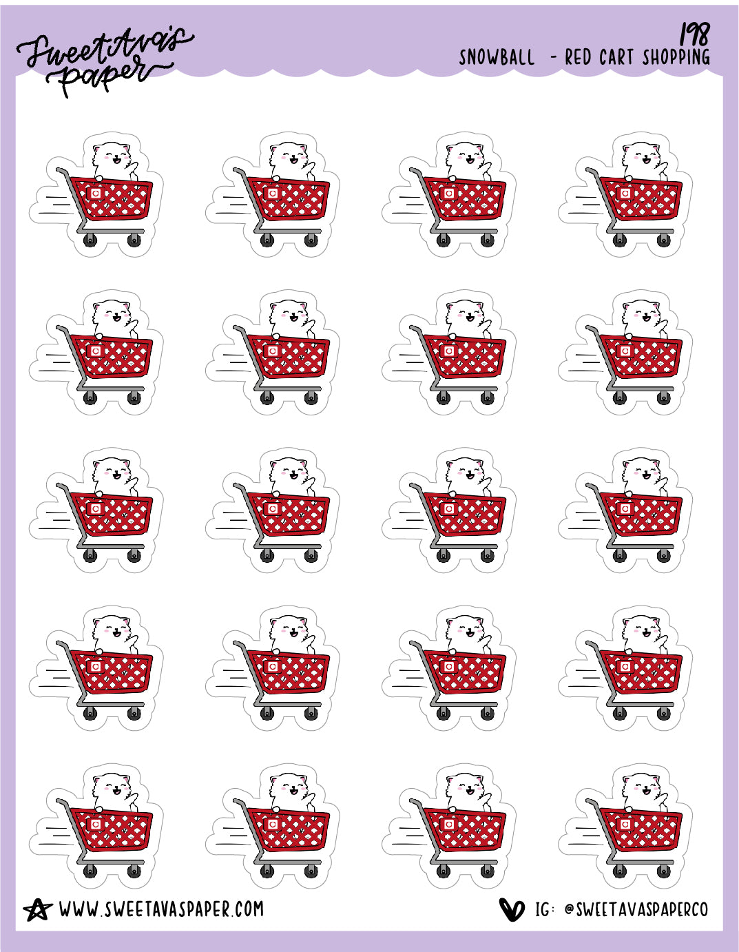 Red Cart Shopping Stickers - Snowball The Cat - [198]