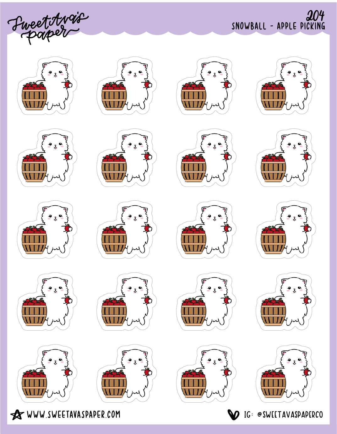 Apple Picking Fall Stickers - Snowball The Cat - [204]