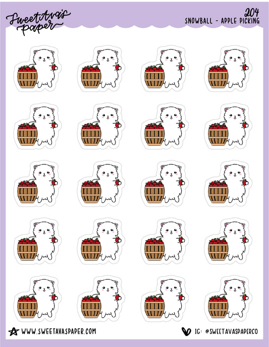 Apple Picking Fall Stickers - Snowball The Cat - [204]