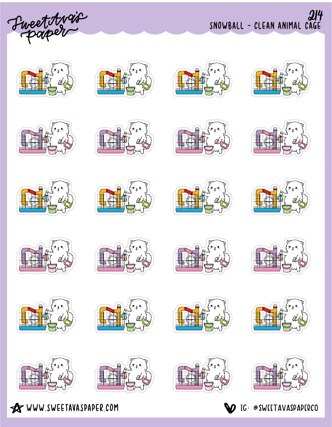 Clean Hamster Cage Stickers - Snowball The Cat - [214]