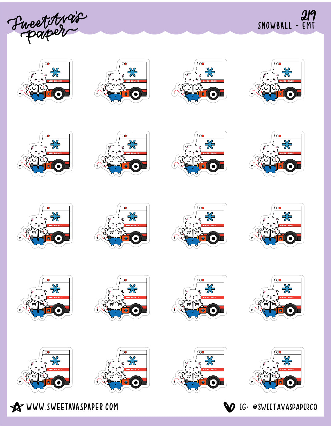 Ambulance EMT Stickers - Snowball The Cat - [219]