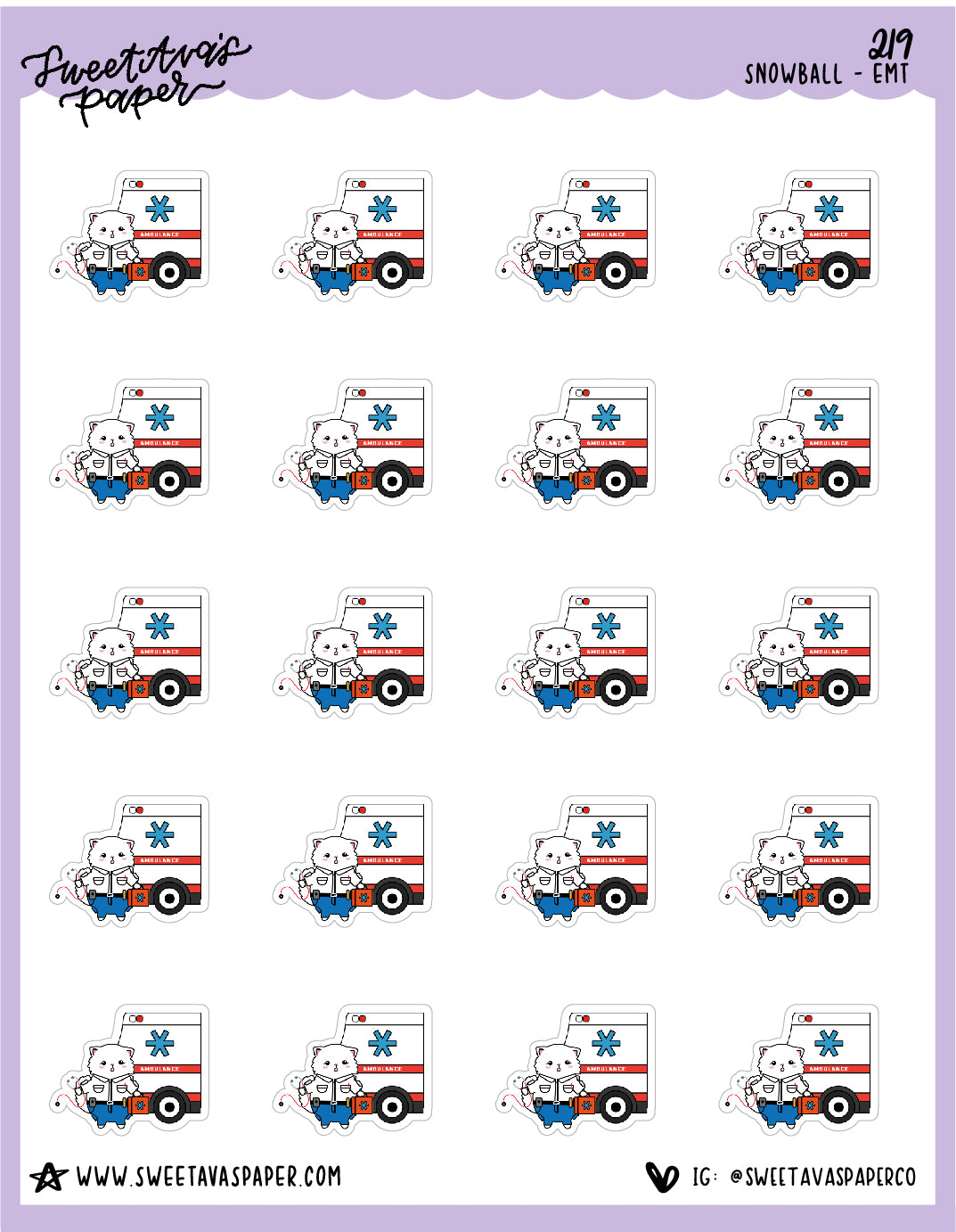 Ambulance EMT Stickers - Snowball The Cat - [219]