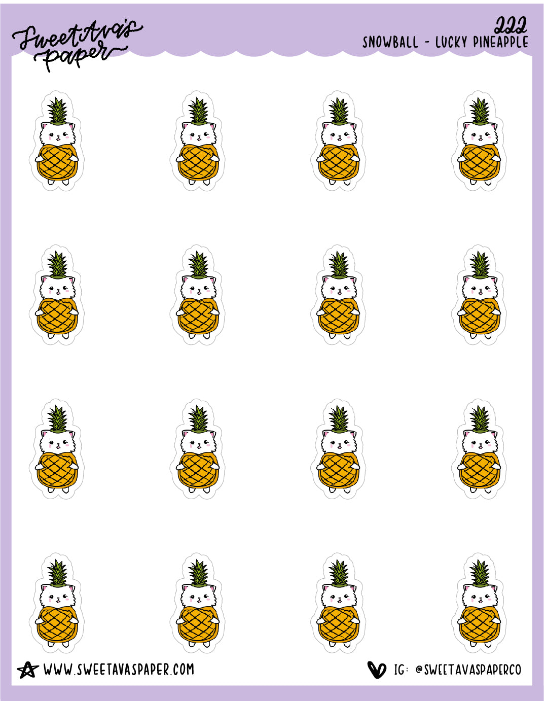 Lucky Pineapple Stickers - Snowball The Cat - [222]