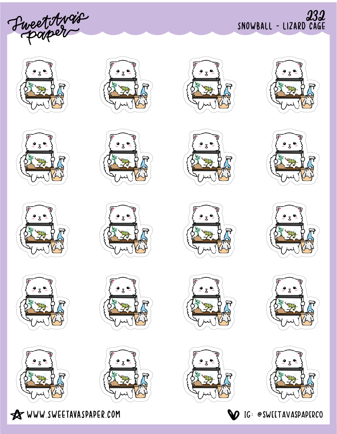 Clean Lizard Cage Stickers - Snowball The Cat - [232]