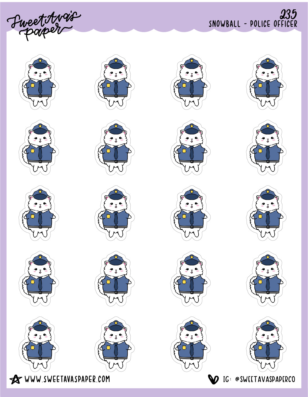 Police Officer Stickers - Snowball The Cat - [235]