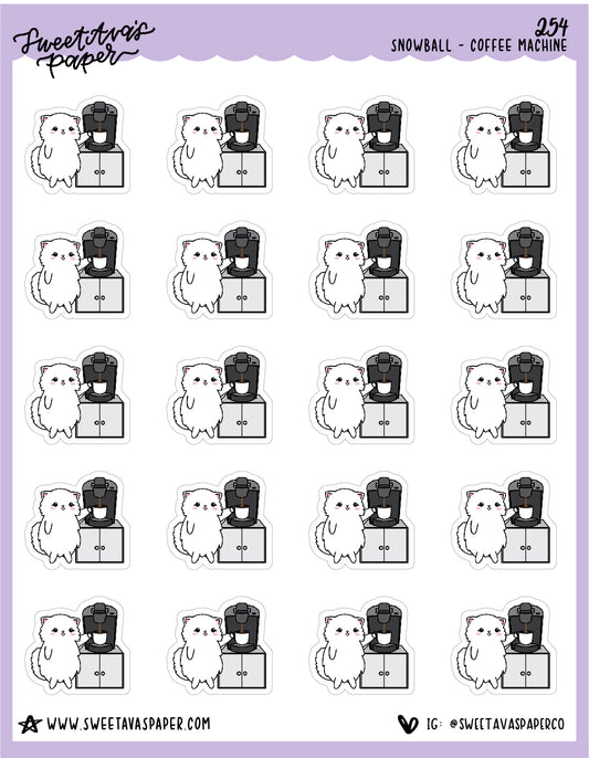 Coffee Machine Stickers - Snowball The Cat - [254]