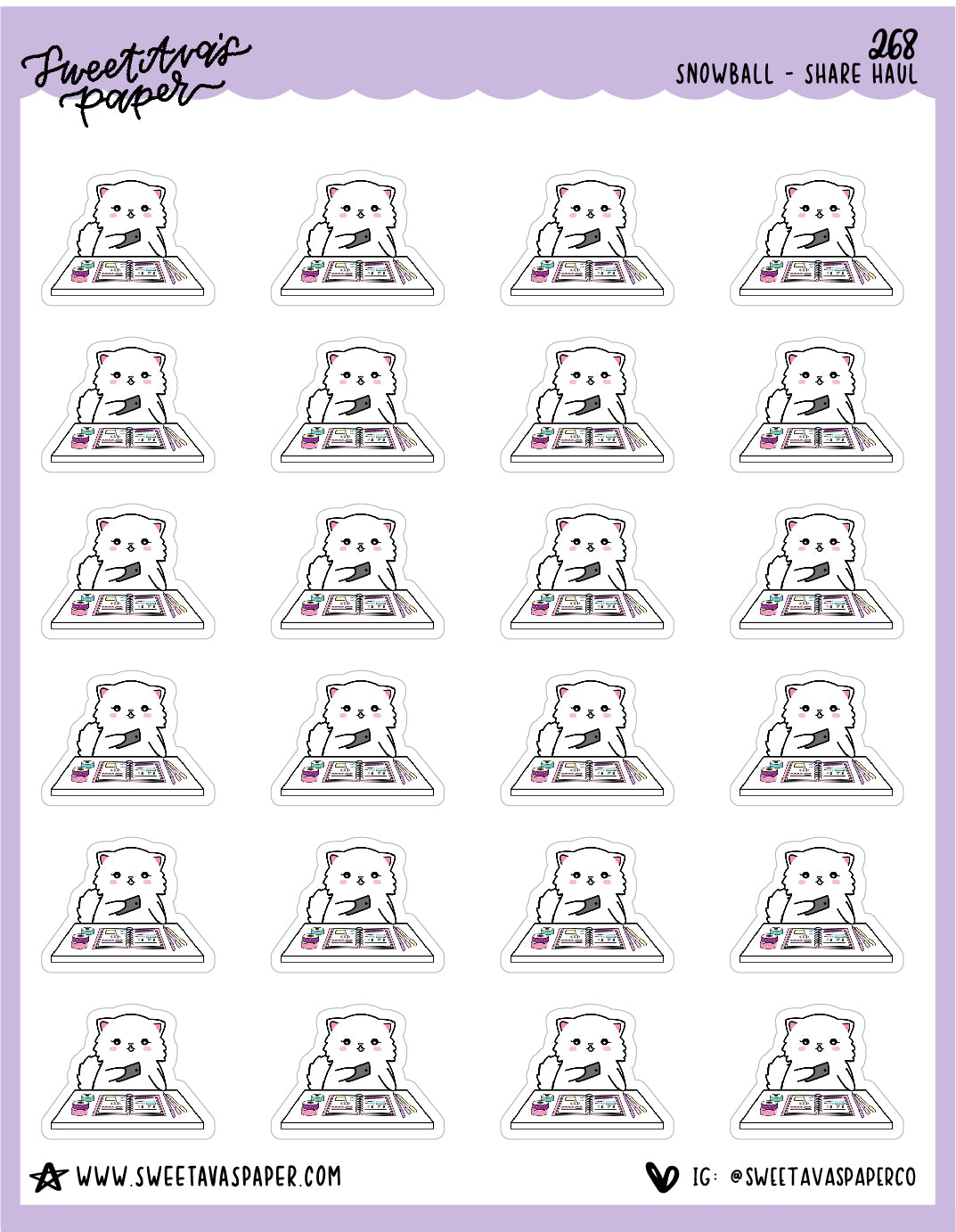 Share Planner Haul Stickers - Snowball The Cat - [268]