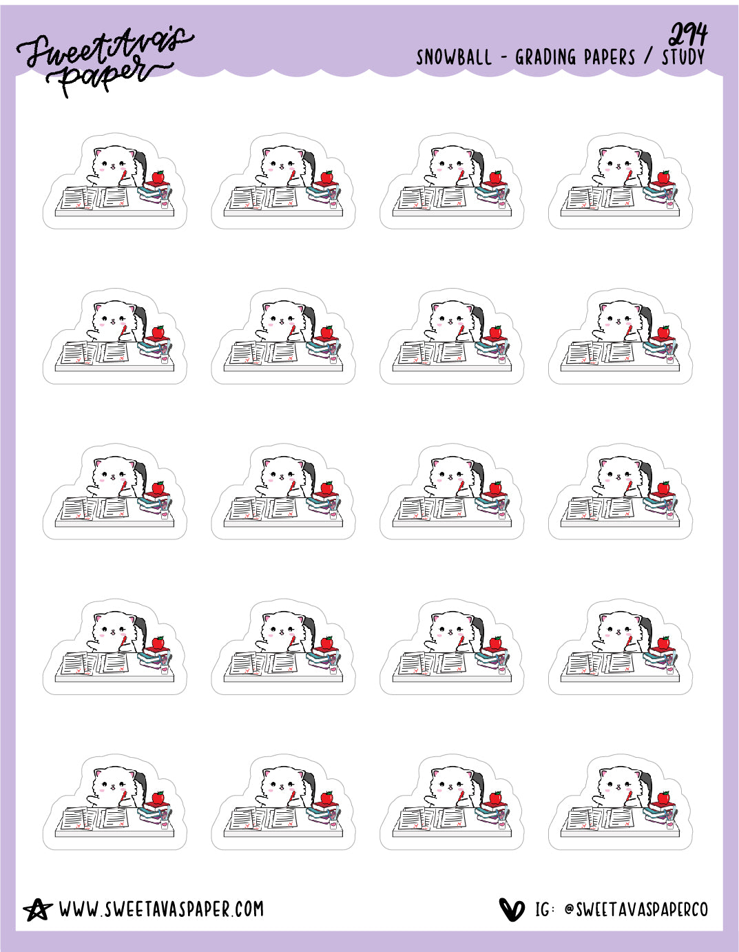 Grade Papers Teacher Stickers - Snowball The Cat - [294]