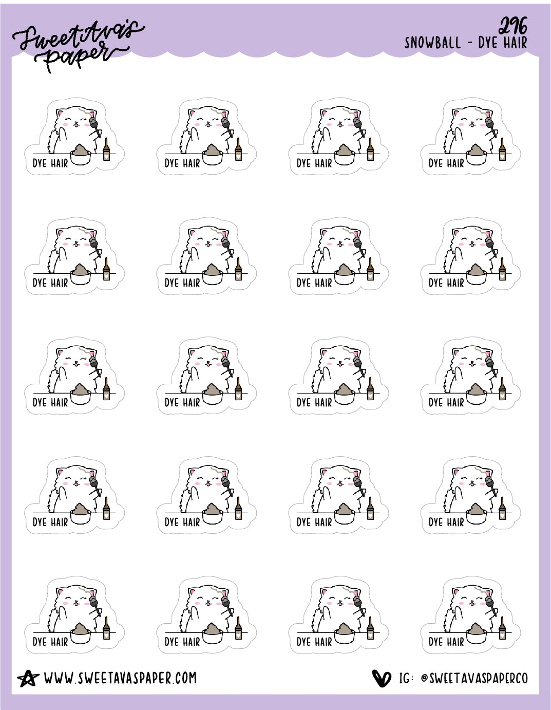 Dye Hair Planner Stickers - Snowball The Cat - [296]