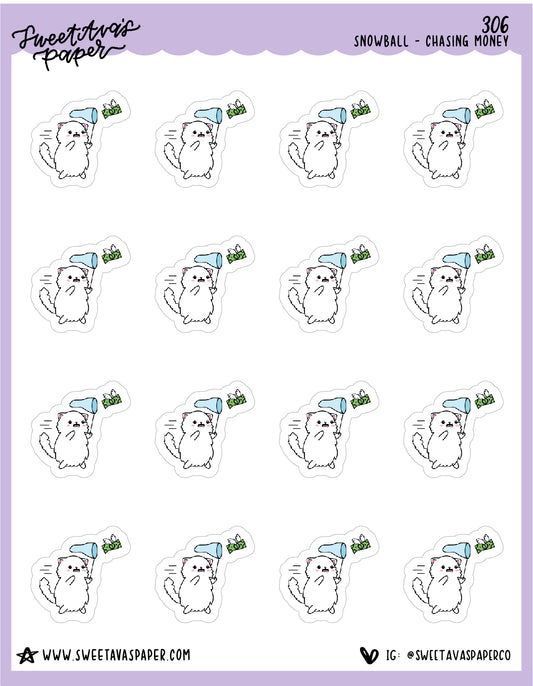 ICON SIZE - Chasing Money Planner Stickers - Snowball The Cat - [306]