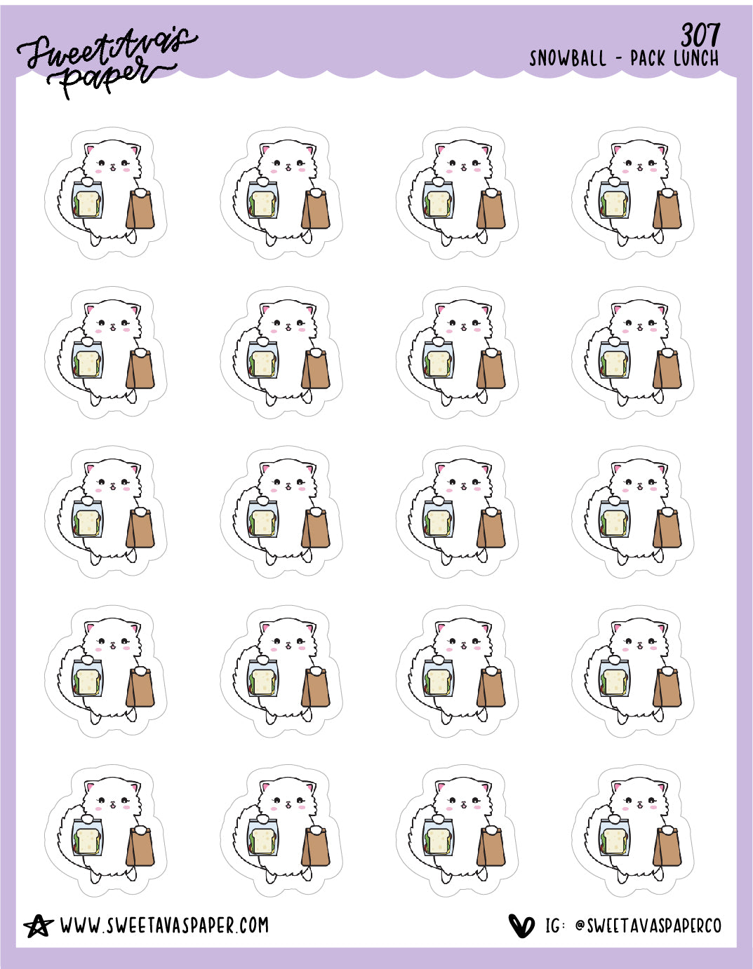 Pack Lunch Planner Stickers - Snowball The Cat - [307]