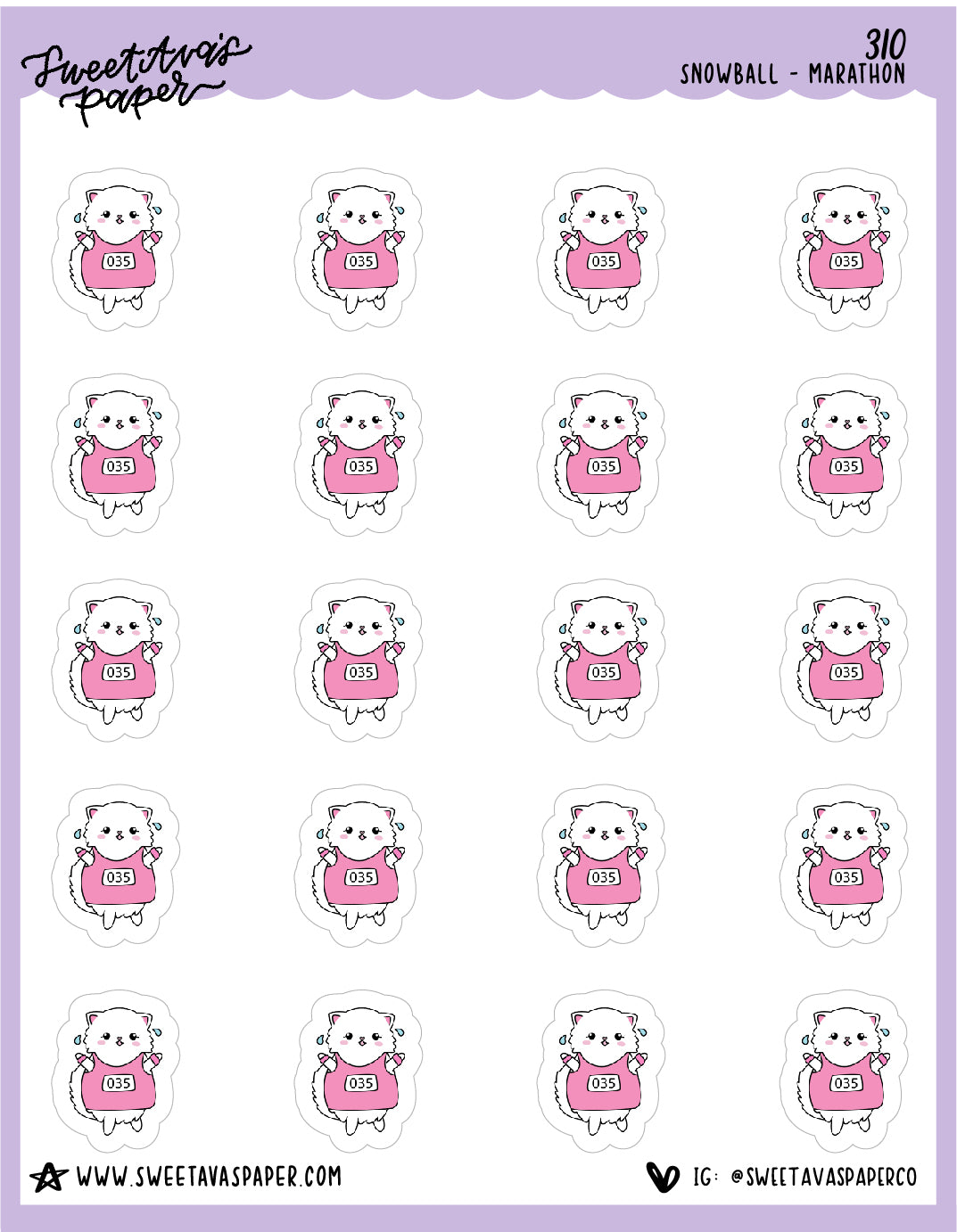 ICON SIZE - Marathon Running Planner Stickers - Snowball The Cat - [310]