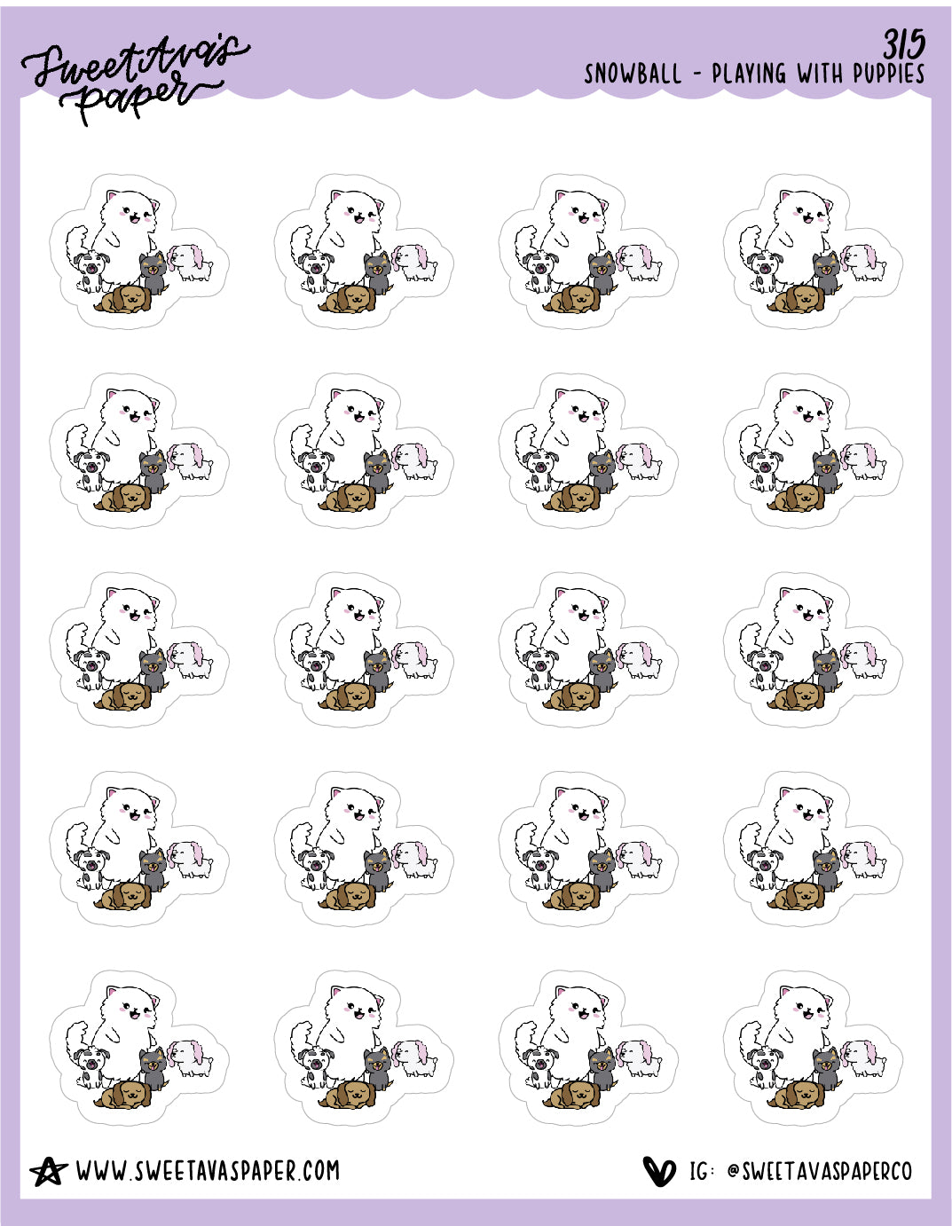 ICON SIZE - Playing With Puppies Planner Stickers - Snowball The Cat - [315]