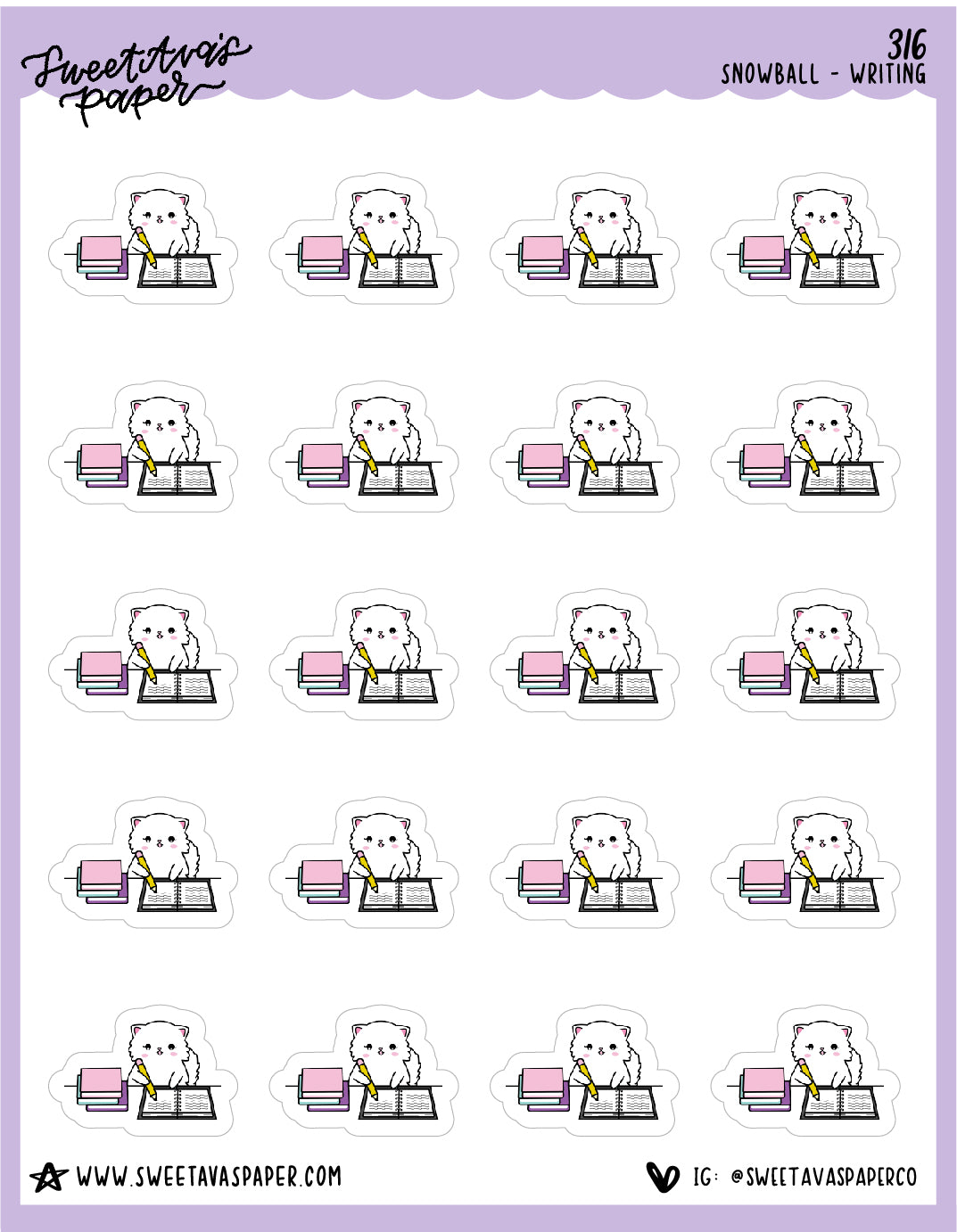 ICON SIZE - Journaling/Assignment/Writing Planner Stickers - Snowball The Cat - [316]