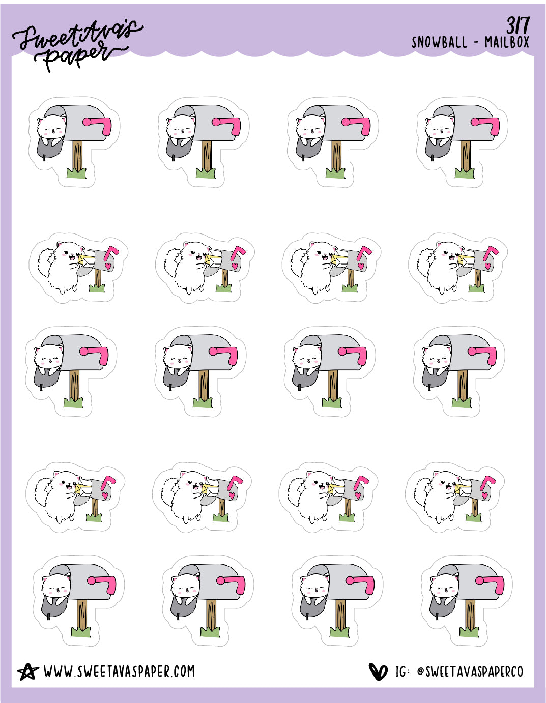 Mailbox Planner Stickers - Snowball The Cat - [317]