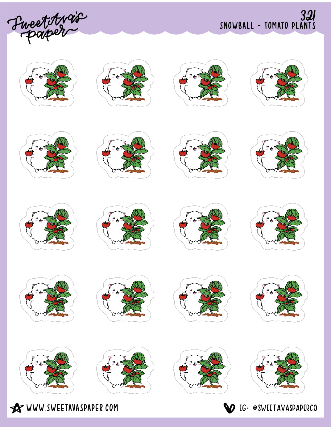 ICON SIZE - Tomato Plants Planner Stickers - Snowball The Cat - [321]