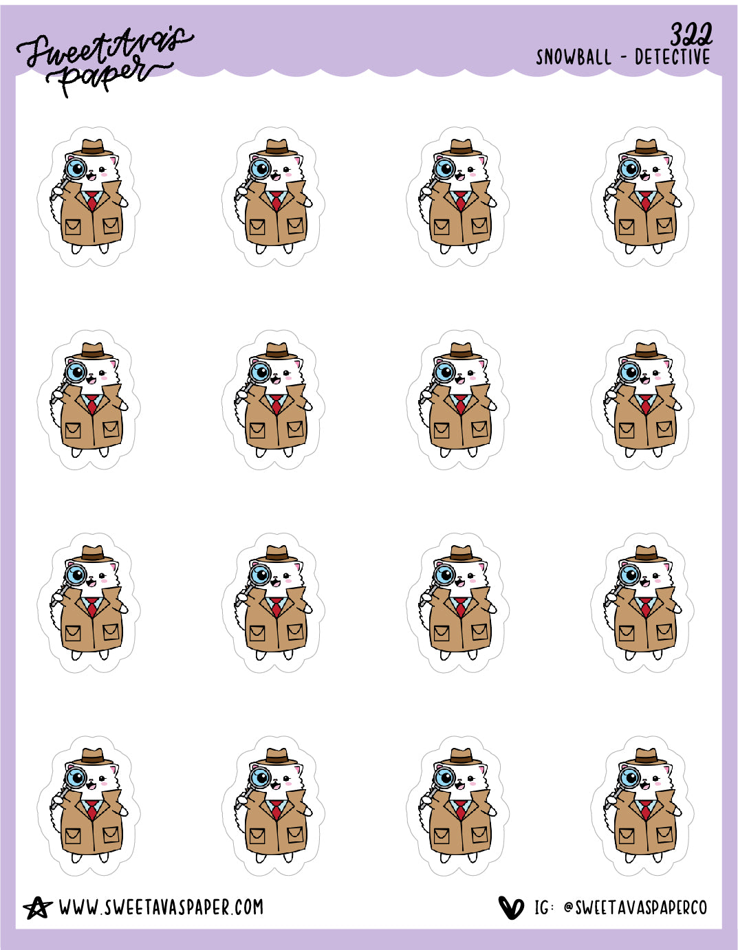 ICON SIZE - True Crime Planner Stickers - Snowball The Cat - [322]