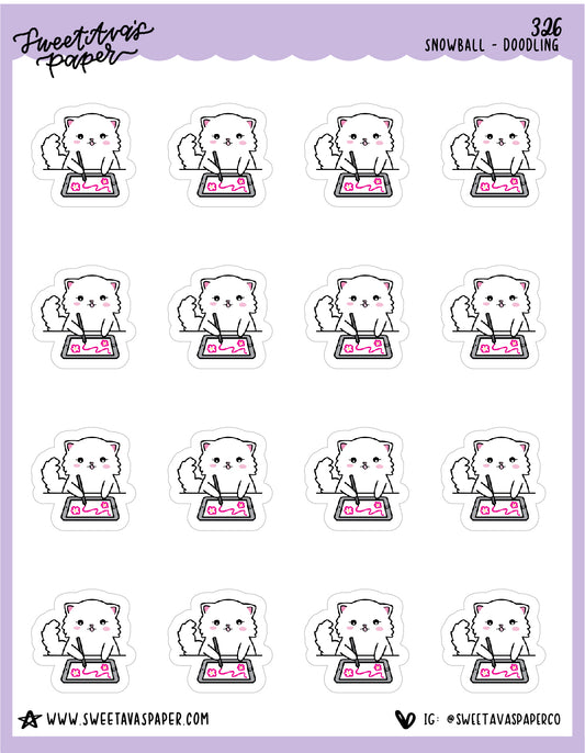 Doodle On Tablet Planner Stickers - Snowball The Cat - [326]